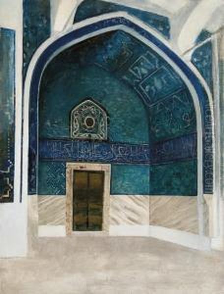 Le Kiosque Cinli Au Palais De Topkapi Oil Painting by Albert Aublet