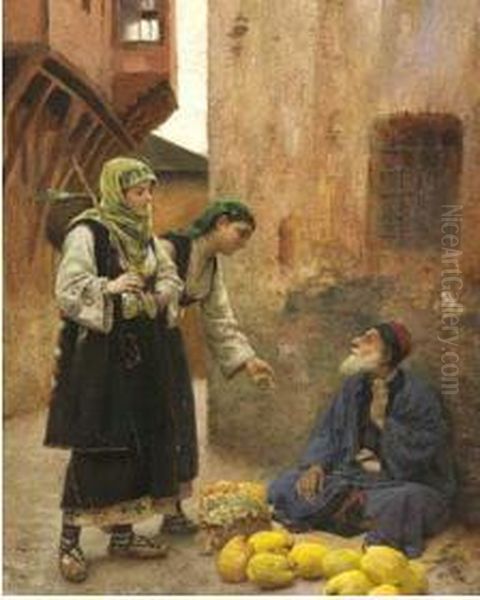 Donne Arabe Al Mercato Oil Painting by Albert Aublet