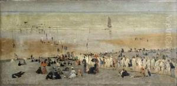 Scene De Plage Oil Painting by Albert Aublet