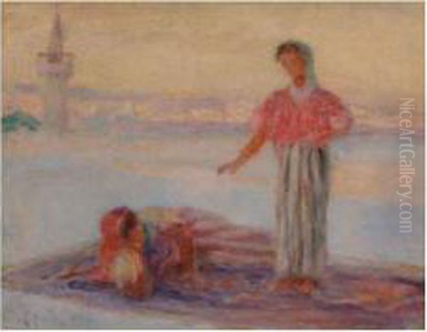 Tunisiennes Sur La Terrasse Oil Painting by Albert Aublet