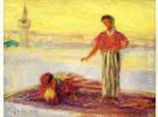 Tunisiennes Sur La Terrasse Oil Painting by Albert Aublet