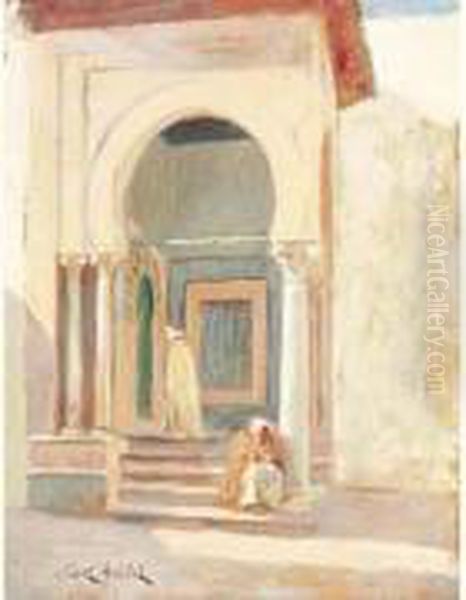 A L'entree De La Mosquee. Oil Painting by Albert Aublet