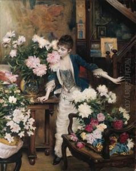 The Flower Girl Oil Painting by Albert Aublet