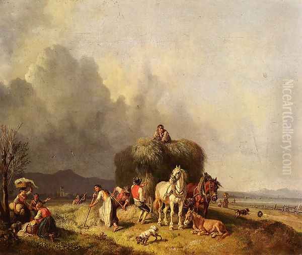 Loading The Hay-Wagon Oil Painting by Heinrich Burkel