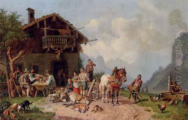 After The Hunt Oil Painting by Heinrich Burkel