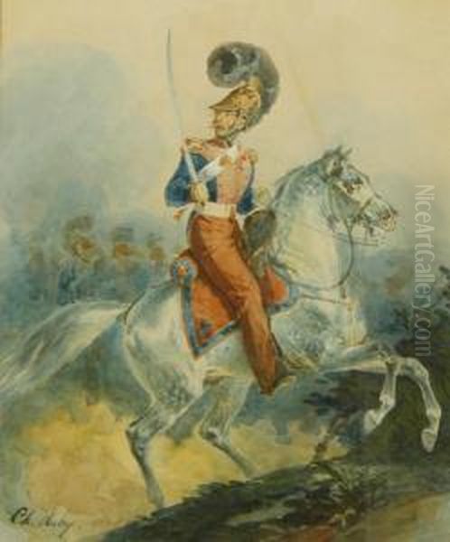 Il Dragone Marchese De Capelle A Cavallo Oil Painting by Charles Hippolyte Aubry