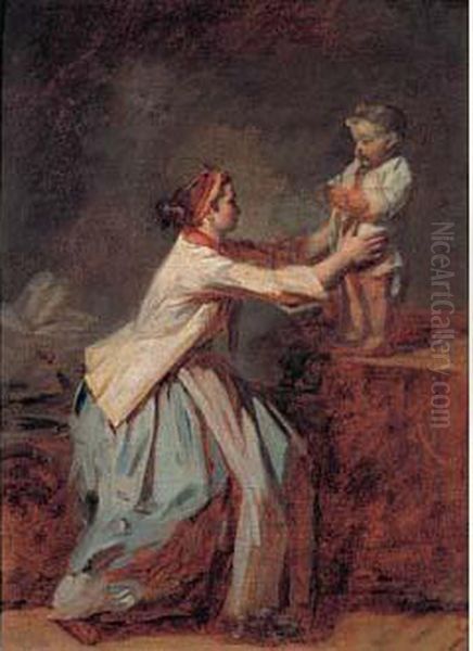 Une Jeune Mere Et Son Enfant Oil Painting by Etienne Aubry