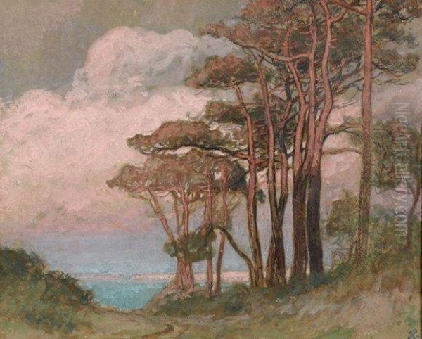 Foret De Pins Devant Les Falaises De Dieppe Oil Painting by Jean-Francis Auburtin