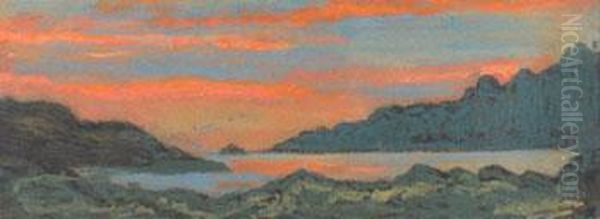 Coucher De Soleil Dans Le Golfe Du Morbihan Oil Painting by Jean-Francis Auburtin