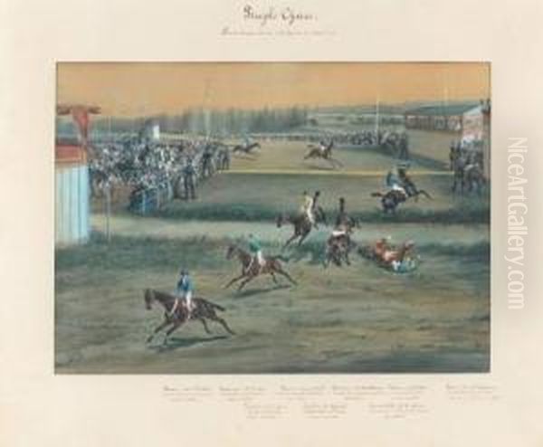 Grand Steeple Chase Couru A Antony Le 25/03/1855 Oil Painting by Jonny Audy