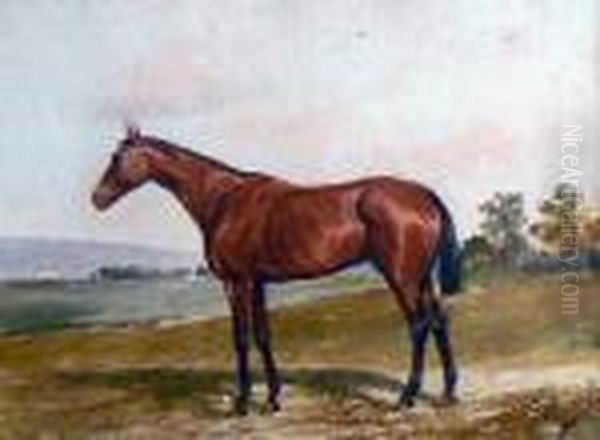 Cheval Bai Brun En Pieds, Tete A Droite - Cheval Bai En Pieds, Tetea Gauche Oil Painting by Jonny Audy