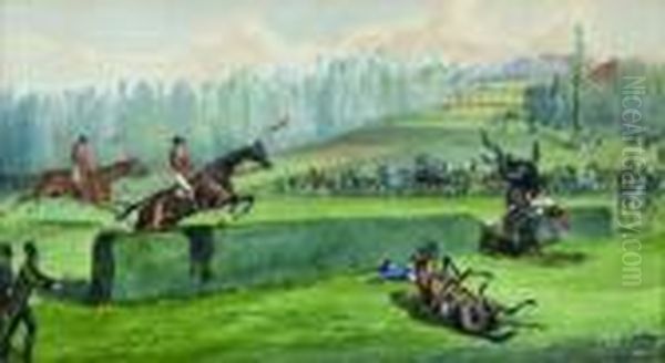 Grand Steeple Chase Couru A La Marche Le 4 Avril 1852 : Chute De M. Tournon Oil Painting by Jonny Audy