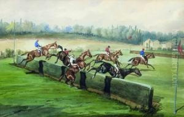 Grand Steeple Chase Couru A La Marche Le 20 Mai 1852 : Le Depart Et L'arrivee Oil Painting by Jonny Audy