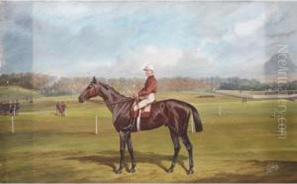 Bay Racing Horse With Jockey Up Oil Painting by Jonny Audy