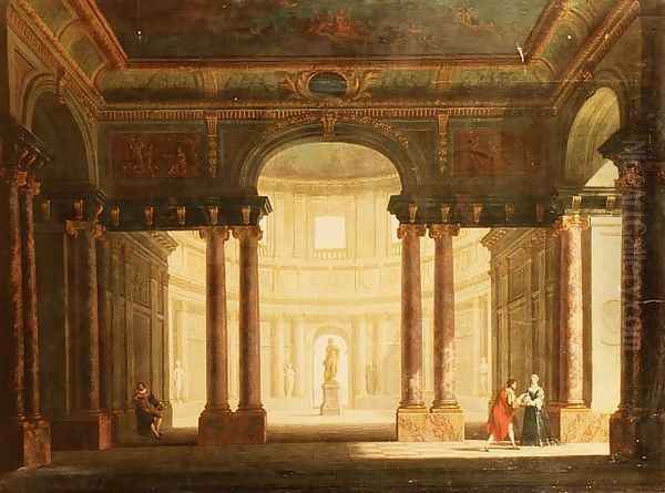 Elegant Figures in a Palladian Interior Oil Painting by George Price Boyce