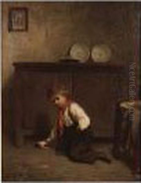 Child With Dol Oil Painting by Joseph-Athanase Aufray