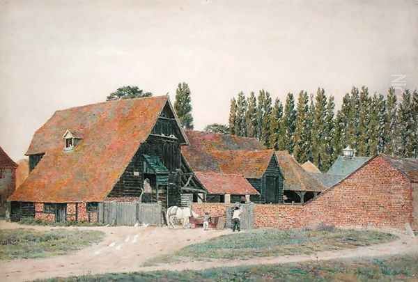 Farm Buildings, Dorchester, Oxfordshire Oil Painting by George Price Boyce