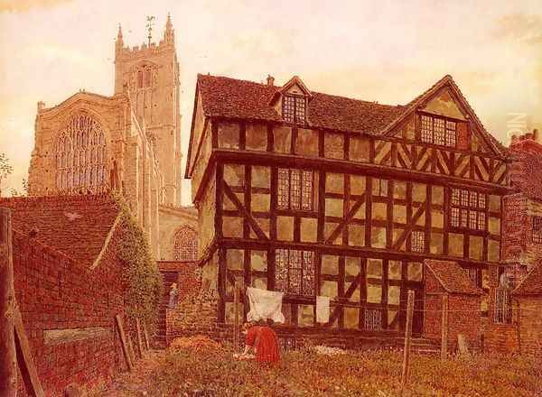 Church And Ancient Uninhabited House At Ludlow Oil Painting by George Price Boyce