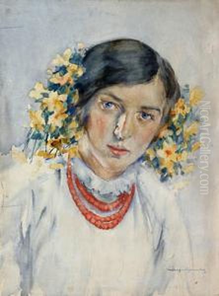 Portret Dziewczyny Oil Painting by Aleksander Augustynowicz