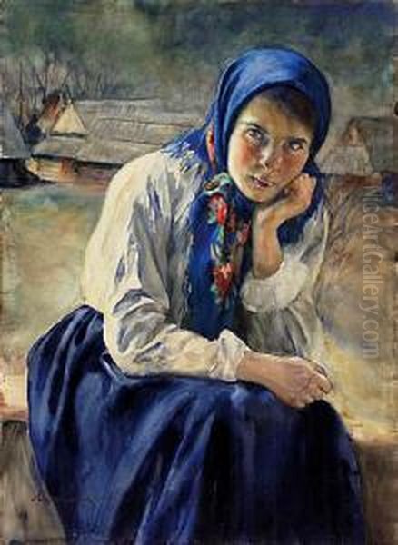 Portret Dziewczyny W Stroju Ludowym 1916 Oil Painting by Aleksander Augustynowicz