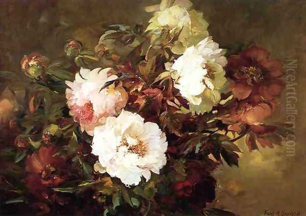 Peonies Oil Painting by Franz Bischoff