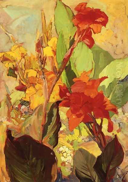 Canna Lillies Oil Painting by Franz Bischoff