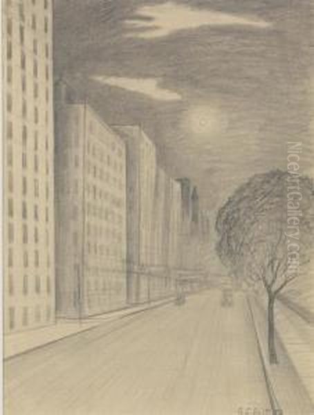 Moonlight On Fifth Avenue Oil Painting by George Copeland Ault