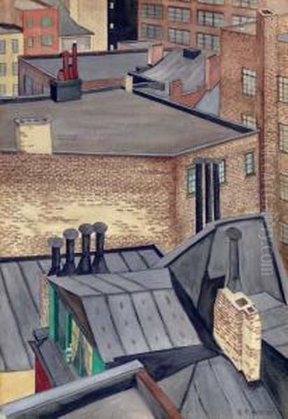 Village Roofs Oil Painting by George Copeland Ault