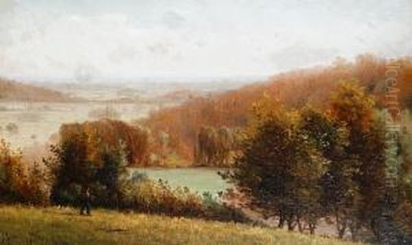 A Traveller In An Autumnal Landscape Oil Painting by James Aumonier