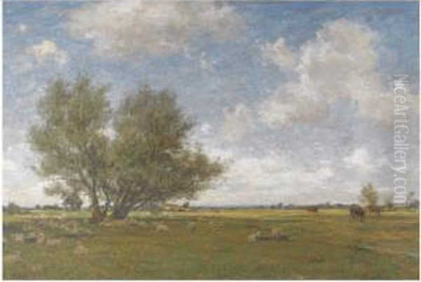 A Wide Pasture Oil Painting by James Aumonier