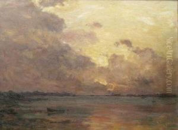 An Estuary Scene At Sunset Oil Painting by James Aumonier