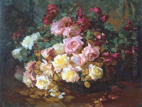 A Mixed Bouquet of Roses Oil Painting by Franz Bischoff