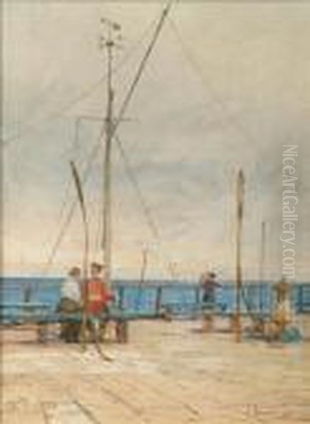 By The Secondtower,old Chain Pier, Brighton Oil Painting by James Aumonier