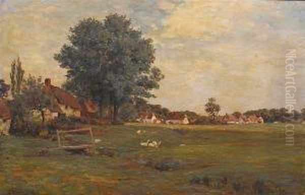 Village Green With Ducks Oil Painting by James Aumonier