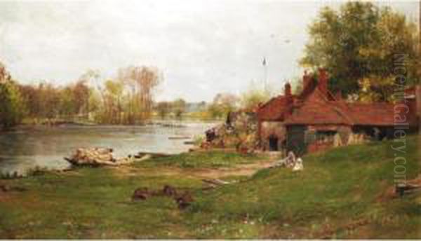 The Thames At Pangbourne Oil Painting by James Aumonier