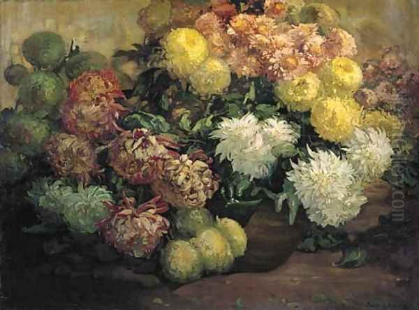 Chrysanthemums Oil Painting by Franz Bischoff