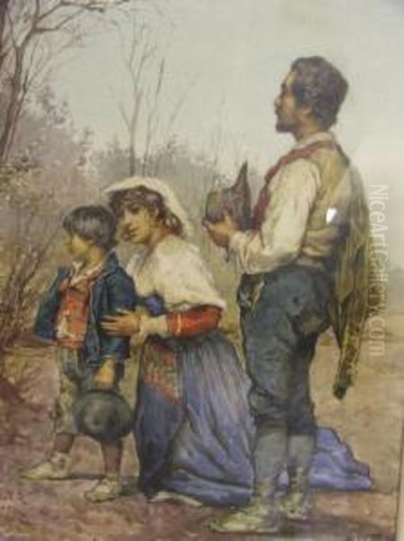 Romany Family Oil Painting by Giuseppe Aureli