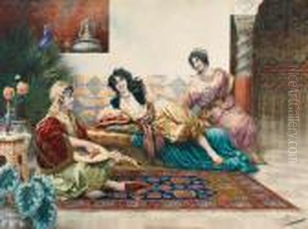 Conversation Au Harem Oil Painting by Giuseppe Aureli