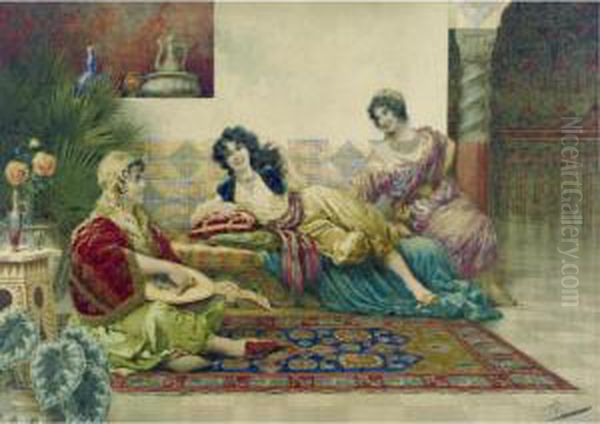 Idle Hours In The Harem Oil Painting by Giuseppe Aureli