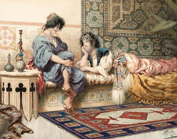 Gossips In The Harem Oil Painting by Giuseppe Aureli