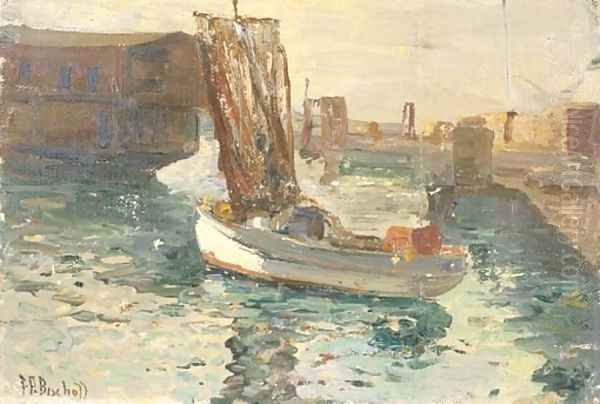 Sailboat in a Harbor Oil Painting by Franz Bischoff