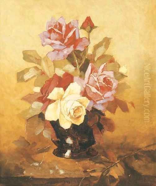 Still Life with Roses Oil Painting by Franz Bischoff