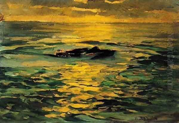 Sunset Oil Painting by Franz Bischoff