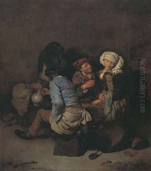 A peasant woman seduced by a man in an interior Oil Painting by Cornelis (Pietersz.) Bega