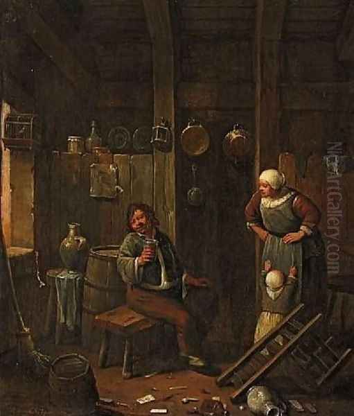 Biertrinker in unordentlicher Stube 1664 Oil Painting by Cornelis (Pietersz.) Bega