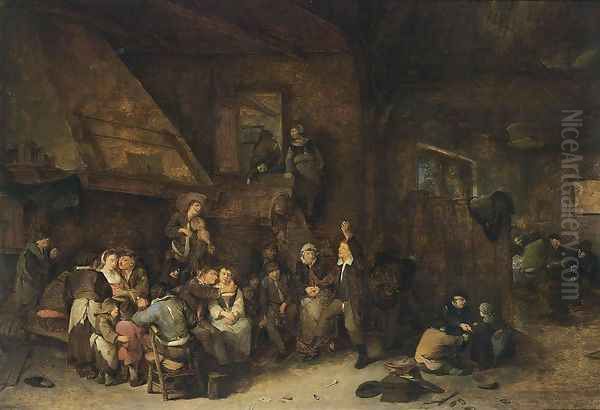 Tavern Interior Oil Painting by Cornelis (Pietersz.) Bega