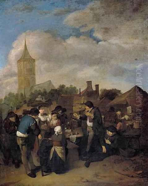 Village Market with the Quack 1654-58 Oil Painting by Cornelis (Pietersz.) Bega