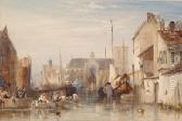 View Over A Continental Town Oil Painting by Samuel Austin