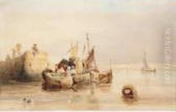 Loading The Boats In Liverpool Harbour Oil Painting by Samuel Austin