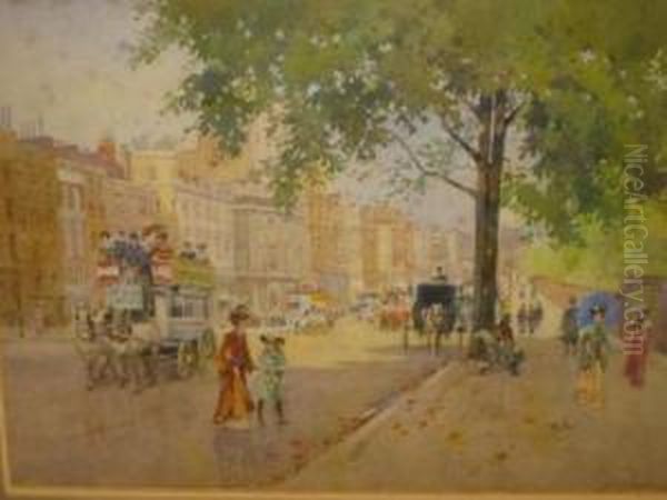 Street Scene With Figures And Cabs Oil Painting by William Frederick Austin